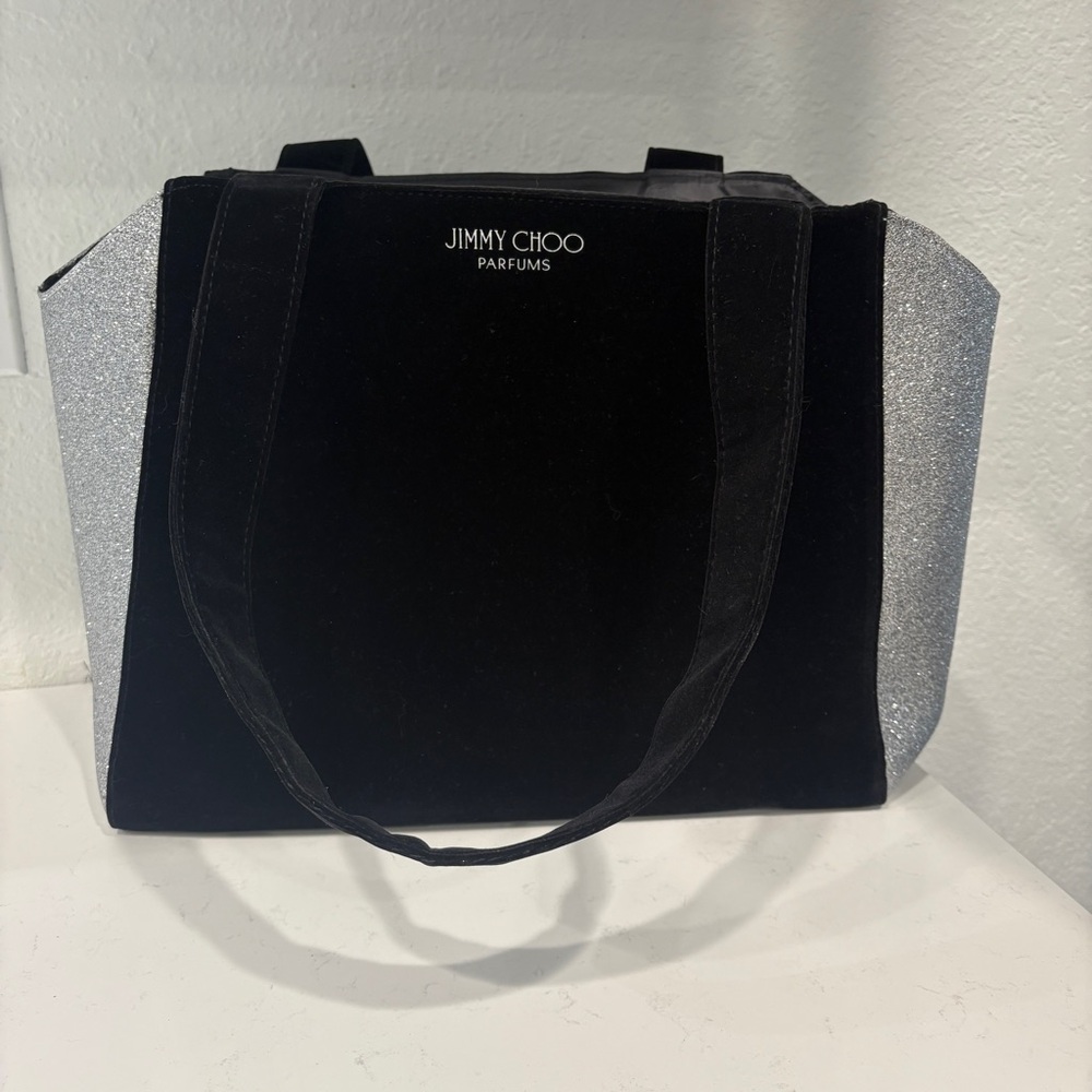Jimmy Choo Tote Bag Black Velvet Silver Glitter 15x5x12
